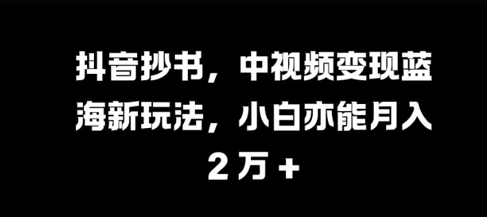 抖音抄书，中视频变现蓝海新玩法，小白亦能月入 过W-云帆学社