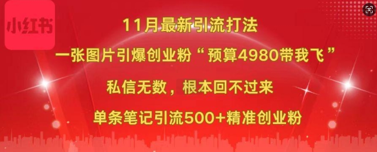 小红书11月最新图片打粉，一张图片引爆创业粉，“预算4980带我飞”，单条引流500+精准创业粉-云帆学社