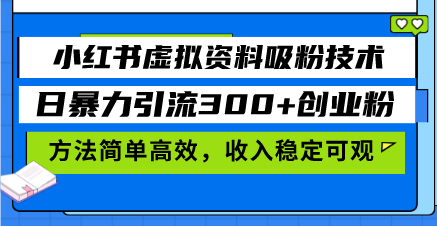 （13345期）小红书虚拟资料吸粉技术，日暴力引流300+创业粉，方法简单高效，收入稳…-云帆学社