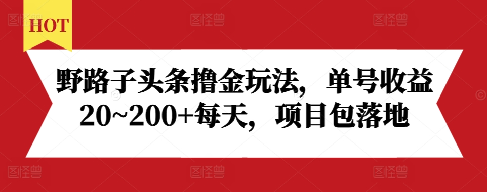 野路子头条撸金玩法，单号收益20~200+每天，项目包落地-云帆学社