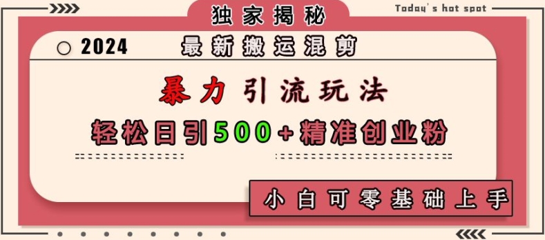 最新搬运混剪暴力引流玩法，轻松日引500+精准创业粉，小白可零基础上手-云帆学社