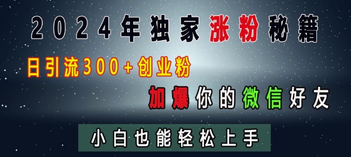 2024年独家涨粉秘籍，日引流300+创业粉，加爆你的微信好友，小白也能轻松上手-云帆学社