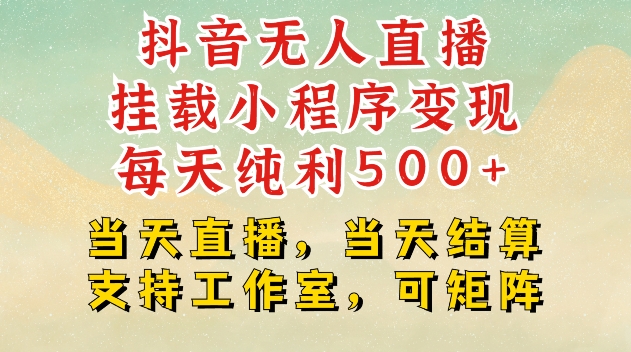 抖音无人直播挂载小程序变现每天纯利500+当天直播，当天结算支持工作室，可矩阵-云帆学社