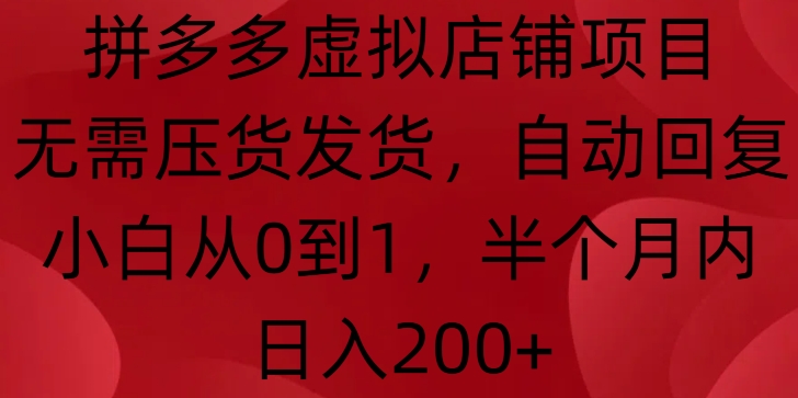 拼多多虚拟店铺项目，无需压货发货，自动回复，小白从0到1，半个月内日入200+-云帆学社