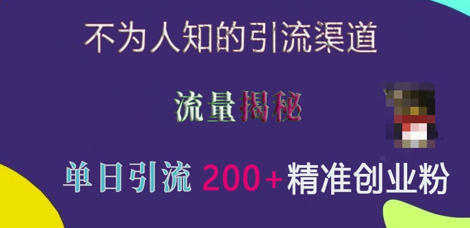 不为人知的引流渠道，流量揭秘，实测单日引流200+精准创业粉-云帆学社