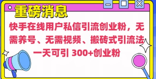 快手最新引流创业粉方法，无需养号、无需视频、搬砖式引流法-云帆学社