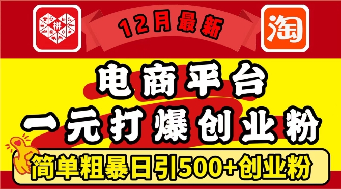 12月最新：电商平台1元打爆创业粉，简单粗暴日引500+精准创业粉，轻松月入过W-云帆学社