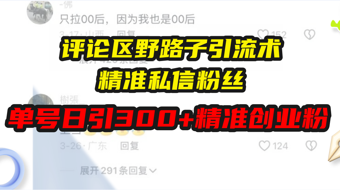 （13676期）评论区野路子引流术，精准私信粉丝，单号日引流300+精准创业粉-云帆学社