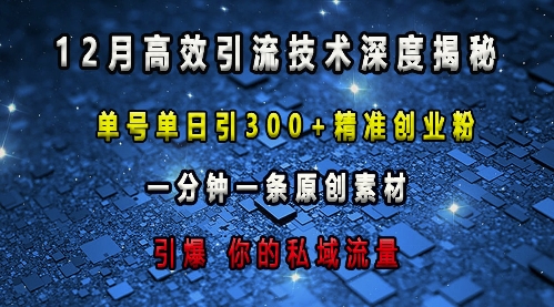 最新高效引流技术深度揭秘 ，单号单日引300+精准创业粉，一分钟一条原创素材，引爆你的私域流量-云帆学社