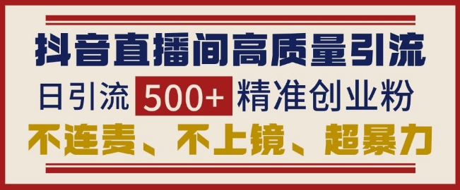 抖音直播间引流创业粉，无需连麦、不用上镜、超暴力，日引流500+高质量精准创业粉-云帆学社