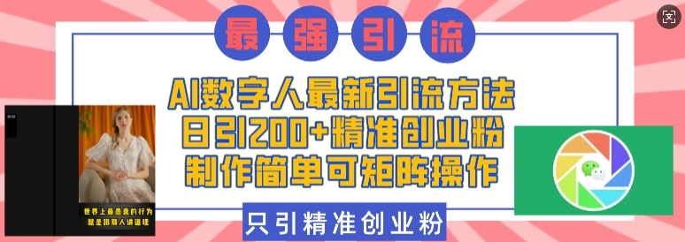 AI数字人最新引流方法，日引200+精准创业粉，制作简单可矩阵操作-云帆学社