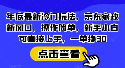 年底最新冷门玩法，京东家政新风口，操作简单，新手小白可直接上手，一单挣30-云帆学社