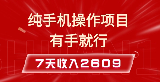 纯手机操作的小项目，有手就能做，7天收入2609+实操教程-云帆学社